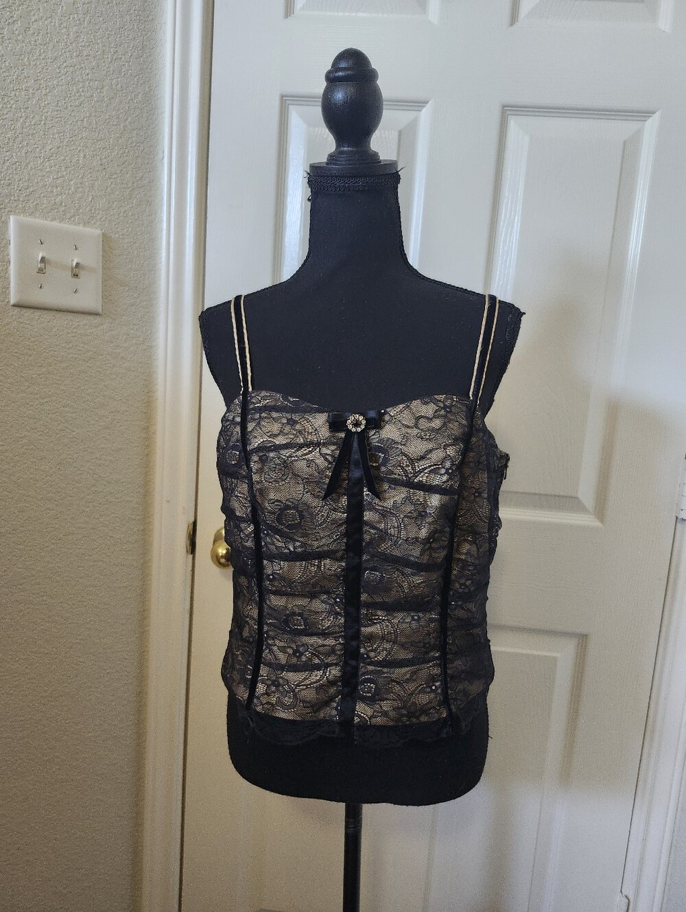 Escada Apriori Y2k 2000s Black Lace Camisole Decorative Bow Us 10